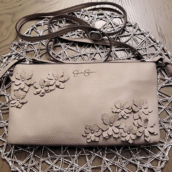 Jessica Simpson Bags | Jessica Simpson wristlet  clutch bag  floral gray leather - Picture 1 of 12